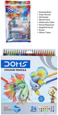 DOMS Water Color 24 Hexagon Pencil For Children with Painting Kit 9 Gifting Items