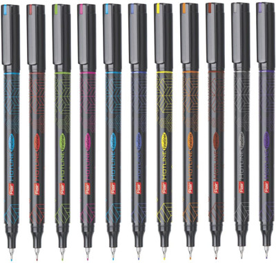 FLAIR Hotline Fineliner Metal Tip Pen Tip Size 0.7 to 1 mm Ball Pen(Pack of 10, Ink Color - Multicolor)