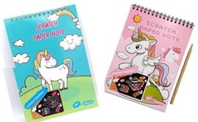 RHINETOYS 2Ps Unicorn Scratch Book Magic Art Activity Book with 1 Stick for Kids 5 Notepad
