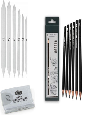 Da Novira Graphite 6 Shading Pencils with Blending Paper Stumps,1 Kneadable Art Eraser_02