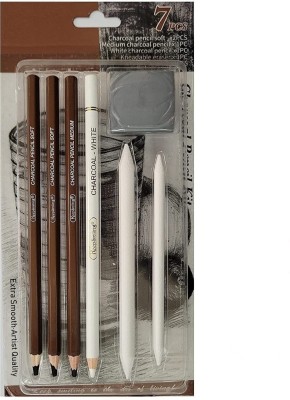 CHROME Black & White Charcoal Pencil Kit with Blending Stumps and Kneadable Eraser