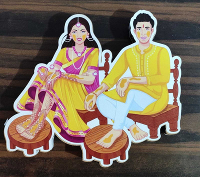 Nutts MDF Haldi Couple Wooden for Decoration, Art & Craft Pack Of 4