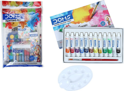 DOMS 12 WaterColor Tube and Painting Kit For Kids With 9 Painting Esesntial