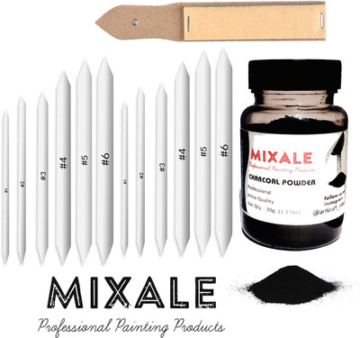 mixale Blending paper Stumps Combo With dark charcoal Powder & Sand Paper