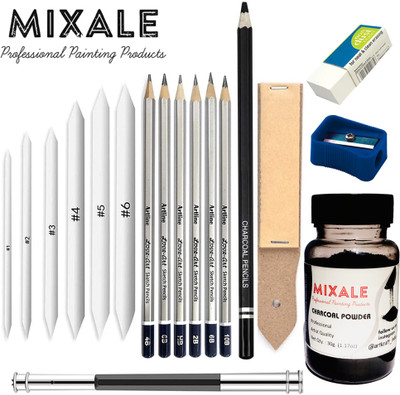 mixale Paper Blending Stump & Pencil Extender n Charcoal Powder A30 Combo Art Set