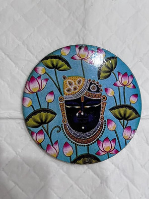 Sell plus Pichwai Shrinath ji MDF Round Cutout Design for Art & Craft (Blue)