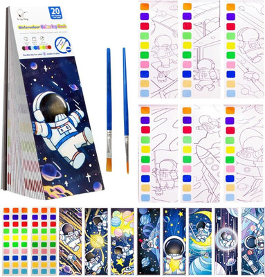 F A T A H 2in1 Watercolor 22 Pages Book with 2 Paint Brushes with Tear-Off Sheets