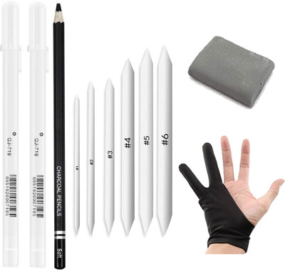 ArtKraft White Gel Highlighter Pen With Paper Blending stumps or Kneadable Eraser