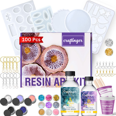 Craftinger All in One Resin Keychain Earring Coaster Making kit With 300Gm Epoxy & Moulds