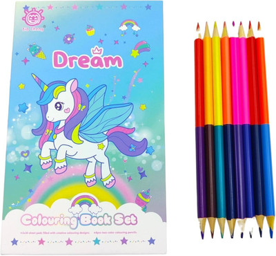 VaayuEStore Cartoon Colouring Book with 8 Double Side Colour Pencils, for 3+ Years old Boys