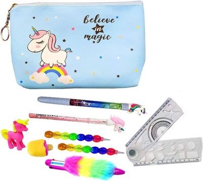 A Quints 9 Piece Unicorn Stationery Set for Girls School Supplies Return Gift