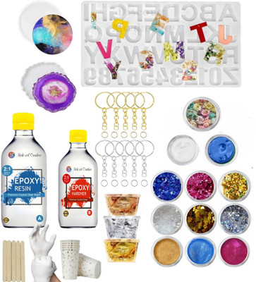 Ruhi Art Craft Resin Art Kit Diy Free Mini Daisy With Alphabet Mould 150 Gm 2:1 Clear Resin
