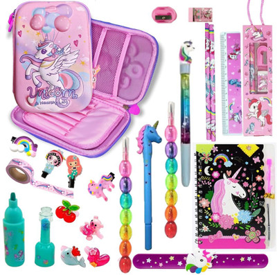 Prezzie Villa Unicorn Pouch Stationery Set Combo Return Gifts for Birthday Parties 23 pieces