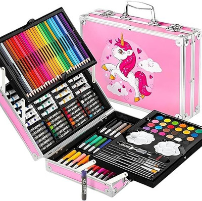 AONEPTER 145 Pcs Professional Deluxe Art Set, Drawing Kit with Colored Pencils, Markers