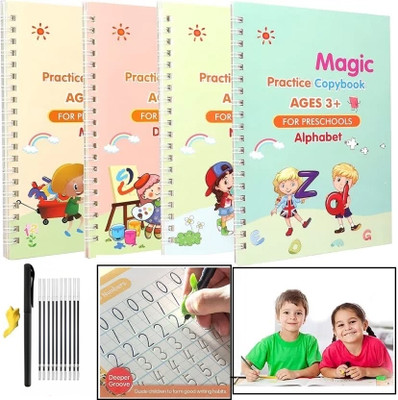 SmartKids Magic Regular Notebook For Number Tracing,Alphabet Tracing,Drawing 64 Pages(Multicolor, Pack of 4)