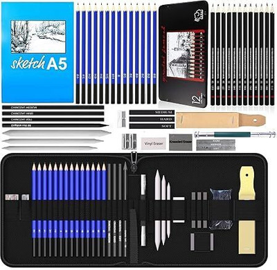 LEUTINO 47 Pieces Pencil Kit Professional Graphite Sketching Kit Drawing Pencils Kit