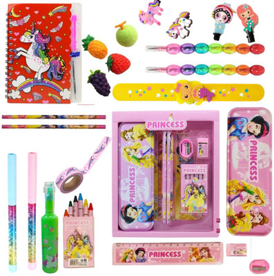 Prezzie Villa 24 pieces Princess School Stationery Art Supplies Bundle Combo for Return Gifts
