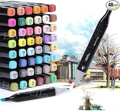 GLOWENTERPRISE Dual Tip 48 PCS Bullet and Calligraphy Alcohol Ink Marker Nib Nib Sketch Pens(Set of 1, Multicolor)