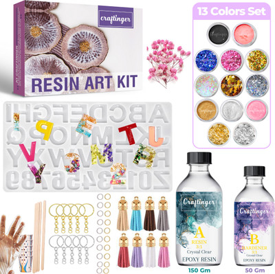 Craftinger Resin Art Alphabet Keychain Making kit With Tassels 200 Gm Resin Moulds & More