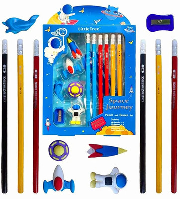 TAYLORED HOME Pack of 13Pcs Erasers Pencils and Sharper Stationary Set For Kids Birthday Gift
