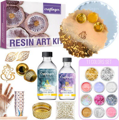Craftinger DIY Pooja Thali Making Resin Art Kit with 300Gm Resin, 8 Inch Agate Mould