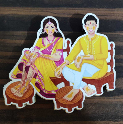 Nutts MDF Haldi Couple Wooden for Decoration, Art & Craft Pack Of 2