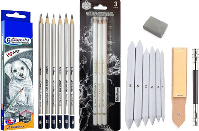 ChiggiWiggi 6 Artline Pencil and Sketch Drawing Accessories Set With 3 White Charcoal Pencil