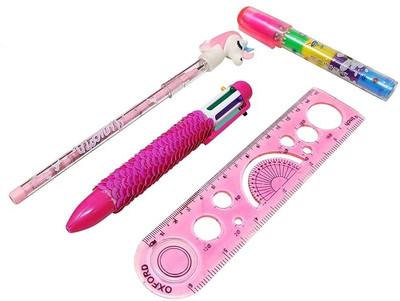 A Quints Combo Pack of Stationery Set Sequin Pen,Unicorn Pencil,Eraser and Scale for Kids