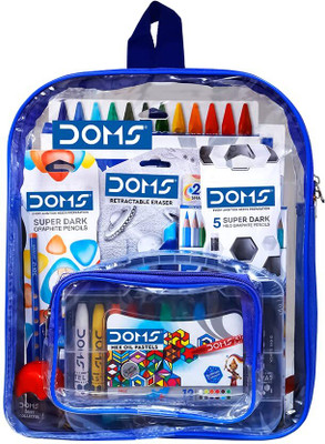 SunriseTrading DOMS Smart Kit - Transparent Zipper Bag with 12 Essential Stationery Items Painting Sponge Brush(Pack of 8)