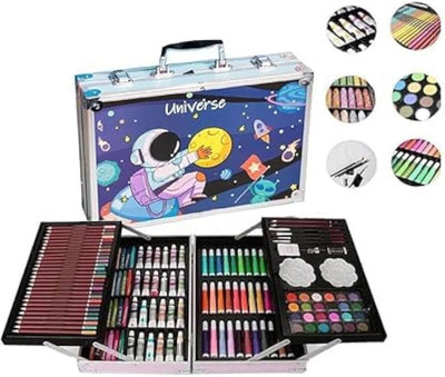 Totu Space Craft Art Coloring Painting Box 145 Pcs Water Pastel Drawing Kit Suitcase