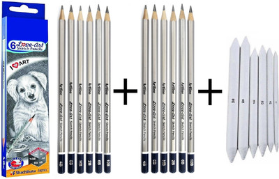 Craftacious Artline 6pc Love-Art Sketch/Drawing Pencil(Pack of 2) + 6Pc Paper Blending Stump