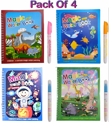 Yung Minds Pack of 4 Water Magic Books, Refillable Pens,Water Painting Drawing Book 2-10Y
