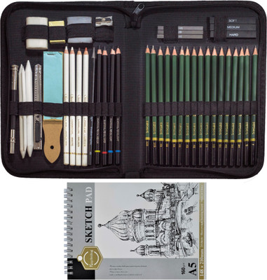 TouchCool 42pc Graphite Sketchin/Drawing Pencils Art Tool Kit Set + A5 Spiral Sketch Pad