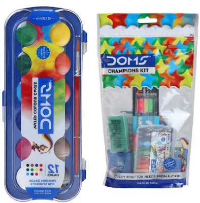 DOMS Champion kit with 6 Stationary Items and 12 Shades Water Color Cakes 30mm