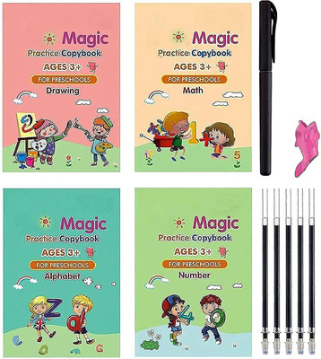 Reforce Magic Practice Copybook,(4 BOOKS + 1 PEN + 5 REFILL) Number Tracing Book
