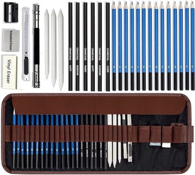 Wynhard Sketch Pencil Set Drawing Pencils 29 pieces Artist Pencil Set for Artist , Drawing Pencils for Artist, Sketching Kit for Artist Sketch Drawing Set Shading Pencils Charcoal Pencil Graphite Pencils Drawing Pencil Sketching Kit