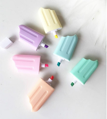 nihit Pastel Ice Cream Stick Popsicle Shape Highlighters | Set Of 6 Pastel Shades