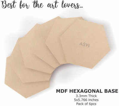 Asvi 5 Inches Hexagon Shape 3.3mm MDF Board for Art, Craft and Painting 6pcs Pack