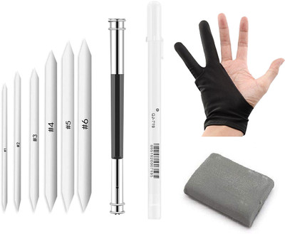 mixale Paper blending Stumps & Extender +White pen With Sketching Glove or Eraser
