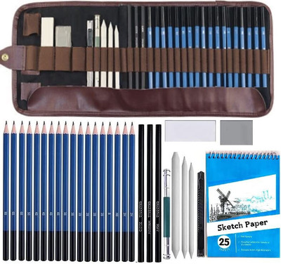 Adoere 29 Pcs Sketch Pencil Set for Artist Sketching Kit Art Tool With Sketch Book