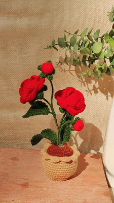 KEENSANDCOMPANY Artificial Red Rose Bush in Pot Red Rose Artificial Flower  with Pot(25 cm, Pack of 1, Flower Bunch)