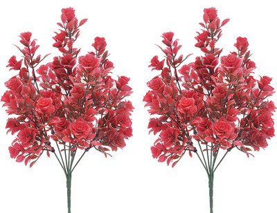saf 7 Head's Red Shade Artificial Flowers for home decoration Red Rose Artificial Flower(14 inch, Pack of 2, Flower Bunch)