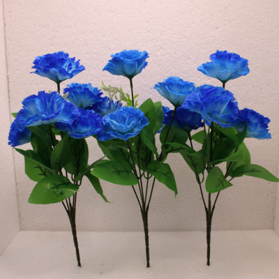 TFH Blue Carnations Artificial Flower(30 cm, Pack of 3, Flower Bunch)