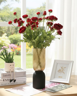 Glowhere Artificial Red Rose Long Stem Flowers, Real Touch, 3 Sticks for Decoration Red Rose Artificial Flower(66 cm, Pack of 9, Flower Bunch)