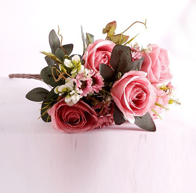 AARVIDECOR 1 Rose Silk Bunch Flower Multicolor Rose Artificial Flower(48 cm, Pack of 1, Flower Bunch)