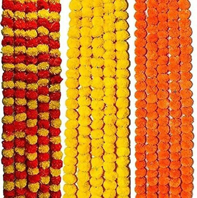 shanu enterprises Orange, Yellow Marigold Artificial Flower(60 cm, Pack of 15, Garlands)