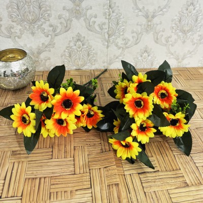 Whandly Artificial Sunflower Bunch for Vase for home & Office decor Yellow, Yellow Sunflower Artificial Flower(12 cm, Pack of 1, Flower Bunch)