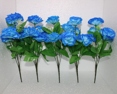 TFH Blue Carnations Artificial Flower(30 cm, Pack of 4, Flower Bunch)