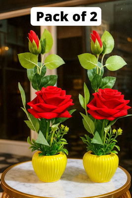 NOORI GIFT GALLERY Red Rose Artificial Flower  with Pot(22 cm, Pack of 2, Flower with Basket)