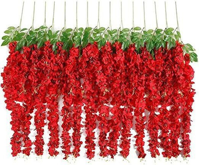 BBB Red Westeria Artificial Flower(43.2 cm, Pack of 2, Vine & Creepers)